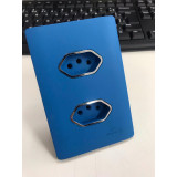 Conjunto Tomada Dupla 10A 4x2 - Novara Azul Fosco Cromado